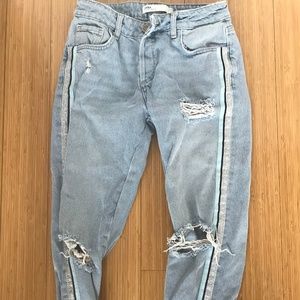 Zara Boyfriend Jeans With Stripe Side